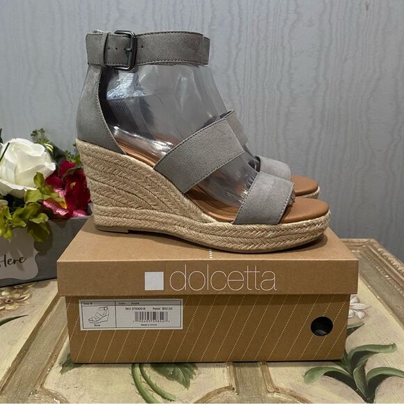 Dolcetta Suze Espadrille Wedges Faux Suede Smoke Gray Back Zip Sz 8 NWT - Picture 14 of 15